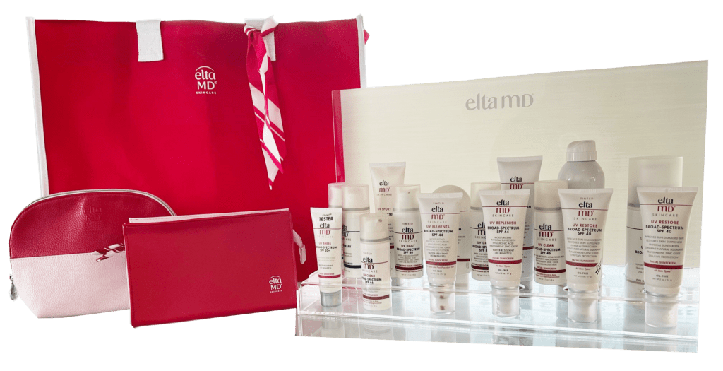Elta MD sunscreen products with free promotional beach bag