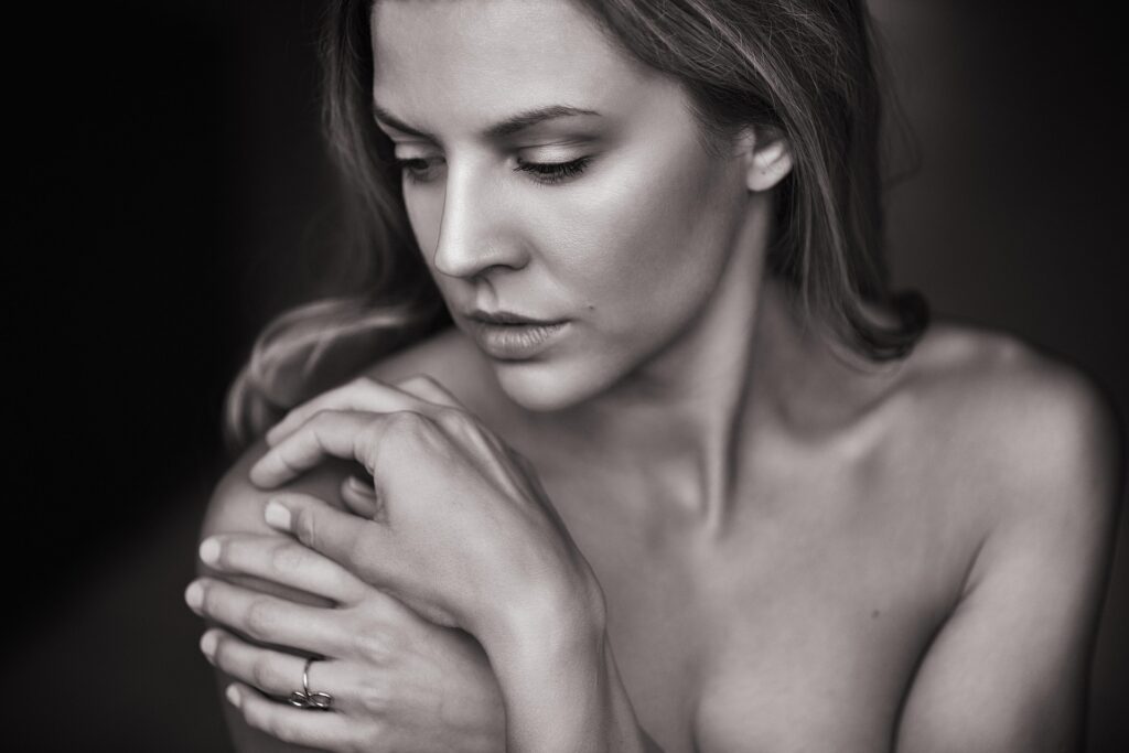 Woman looking at skin